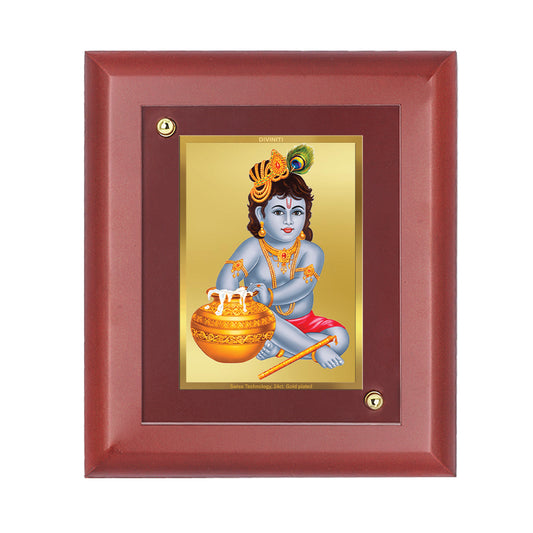 DIVINITI 24K Gold Plated Foil Lord Bal Gopal Wooden Photo Frame Idol for Home Wall Decor, Office Decor, Table Top, Housewarming Gift | MDF Size 1 (16.7x14.2 CM)