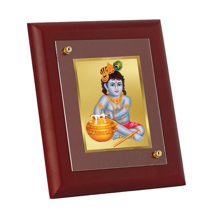 DIVINITI 24K Gold Plated Foil Lord Bal Gopal Wooden Photo Frame Idol for Home Wall Decor, Office Decor, Table Top, Housewarming Gift | MDF Size 1 (16.7x14.2 CM)