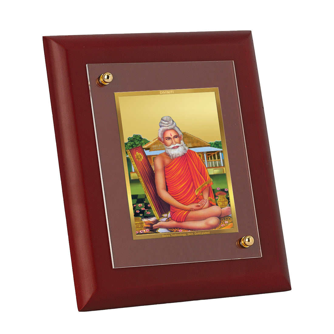 DIVINITI 24K Gold Plated Foil Baba Lokenath Wooden Photo Frame Idol for Home Decor, Wall Decor, Table Top, Puja Room, Gift | MDF Size 1 (16.7x14.2 CM)