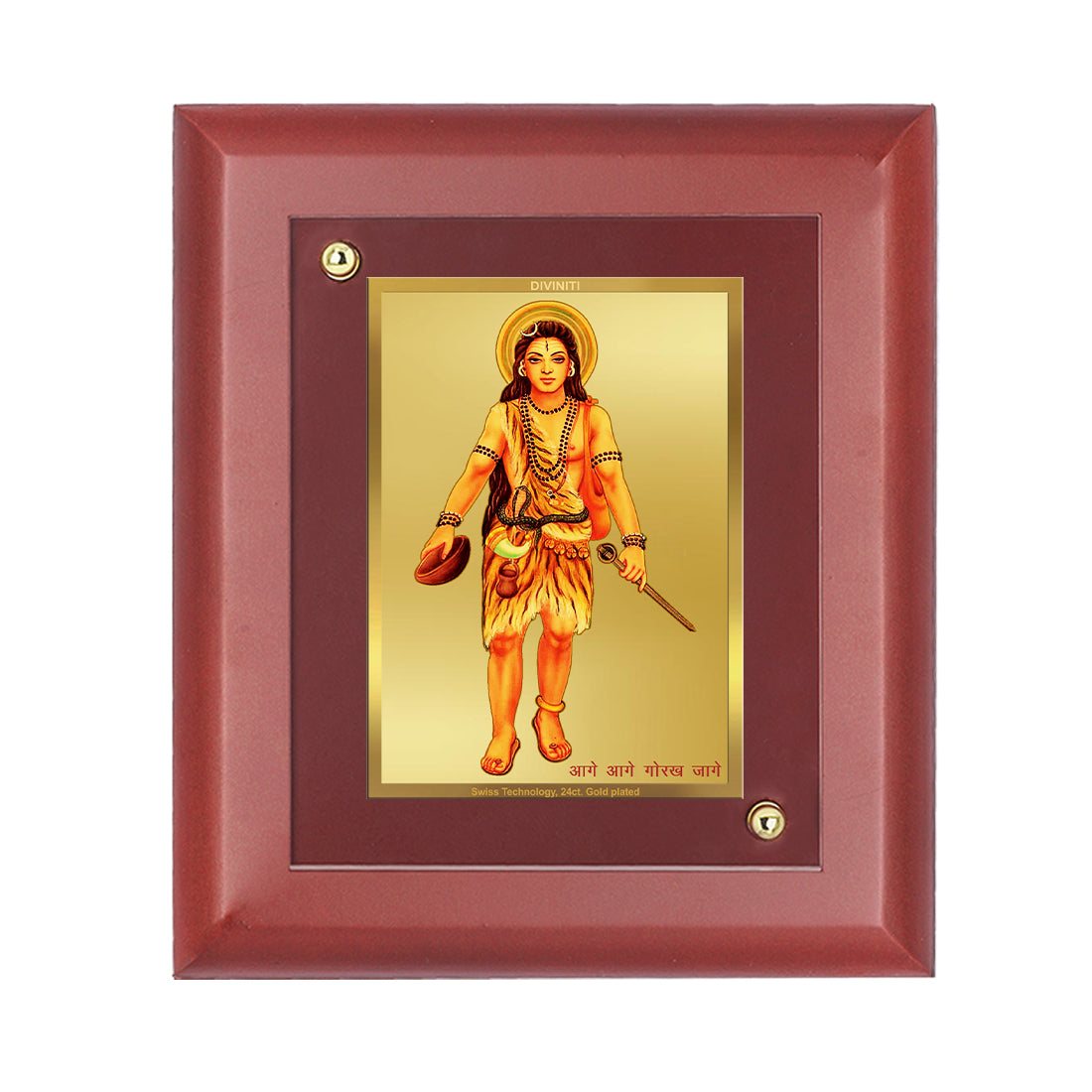 DIVINITI 24K Gold Plated Foil Baba Gorakhnath Wall Photo Frame Idol for Home & Office Decor, Table Top, Puja Room, Gift|MDF Size 1 (16.7x14.2 CM)