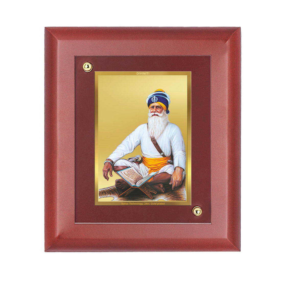 DIVINITI 24K Gold Plated Foil Baba Deep Singh Photo Frame Idol for Home Decor, Wall Decor, Table Top, Elegant Gift|MDF Size 1 (16.7x14.2 CM)