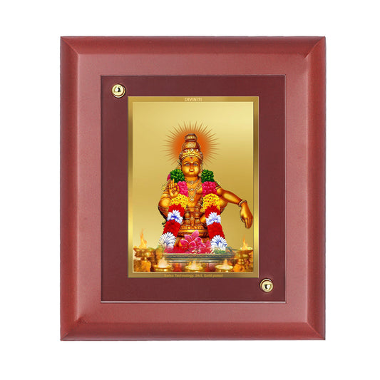 DIVINITI 24K Gold Plated Foil Ayyappan Wooden Photo Frame Idol for Home Decor Showpiece, Wall Decor, Table Top, Workshop, Gift | MDF Size 1 (16.7x14.2 CM)