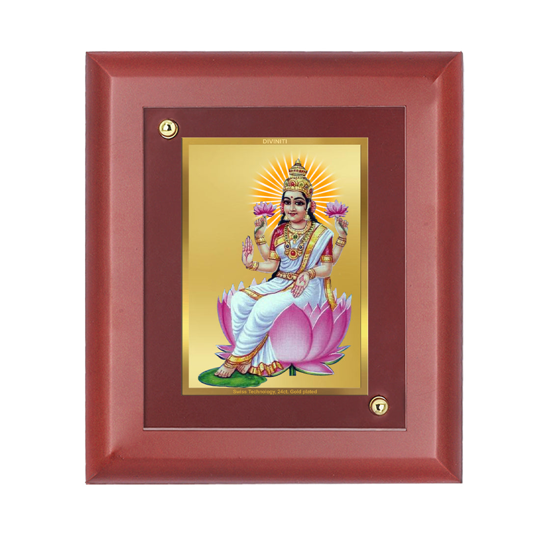 DIVINITI 24K Gold Plated Foil Goddess Ashwarya Lakshmi Wooden Photo Frame Idol for Home Decor, Wall Hanging, Table Top, Puja Room, Gift | MDF Size 1 (16.7x14.2 CM)