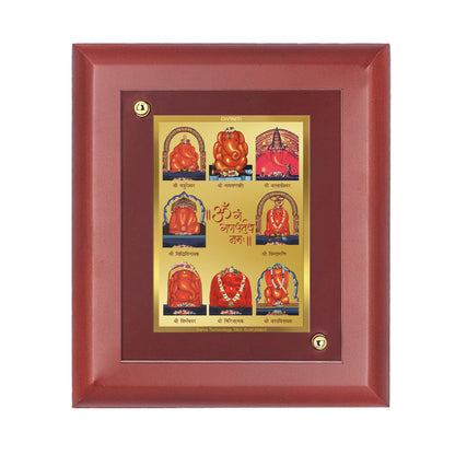 DIVINITI 24K Gold Plated Foil Ashtha Ganesha Photo Frame Idol for Home & Office Wall Decor, Table Top, Puja Room, Gift|MDF Size 1 (16.7x14.2 CM)