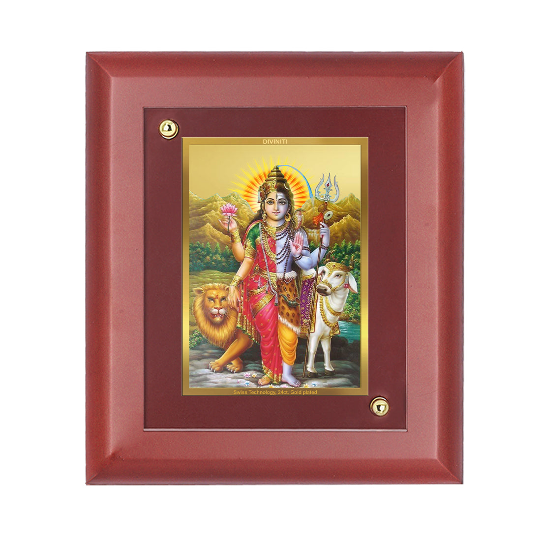 DIVINITI 24K Gold Plated Foil Ardhnarishwar Wooden Wall Photo Frame Idol for Home & Office Decor, Table Top, Workshop, Luxury Gift | MDF Size 1 (16.7x14.2 CM)