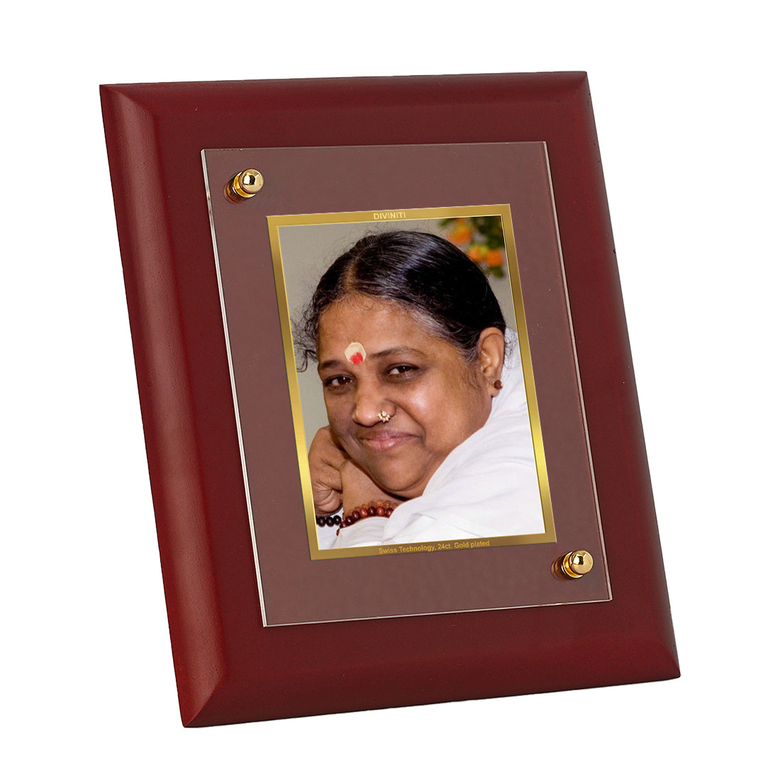 DIVINITI 24K Gold Plated Foil Amritanandamayi Mata Photo Frame Idol for Home Wall Decor, Table Top, Puja Room, Luxury Gift|MDF Size 1 (16.7x14.2 CM)