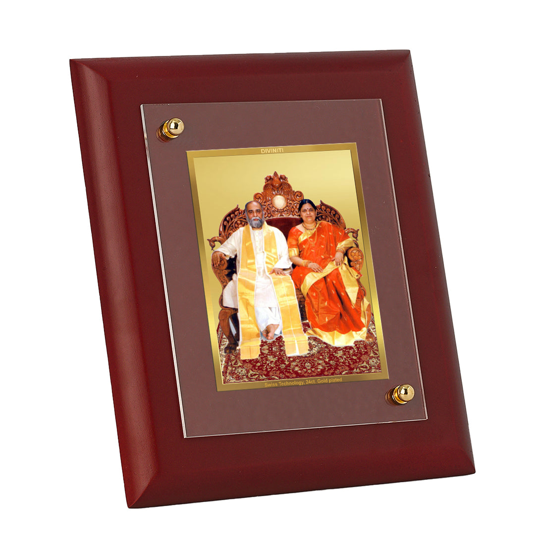 DIVINITI 24K Gold Plated Foil Shanti Amman Elegant Photo Frame Idol for Room Decor, Wall Hanging, Table Top, Workshop, Gift|MDF Size 1 (16.7x14.2 CM)