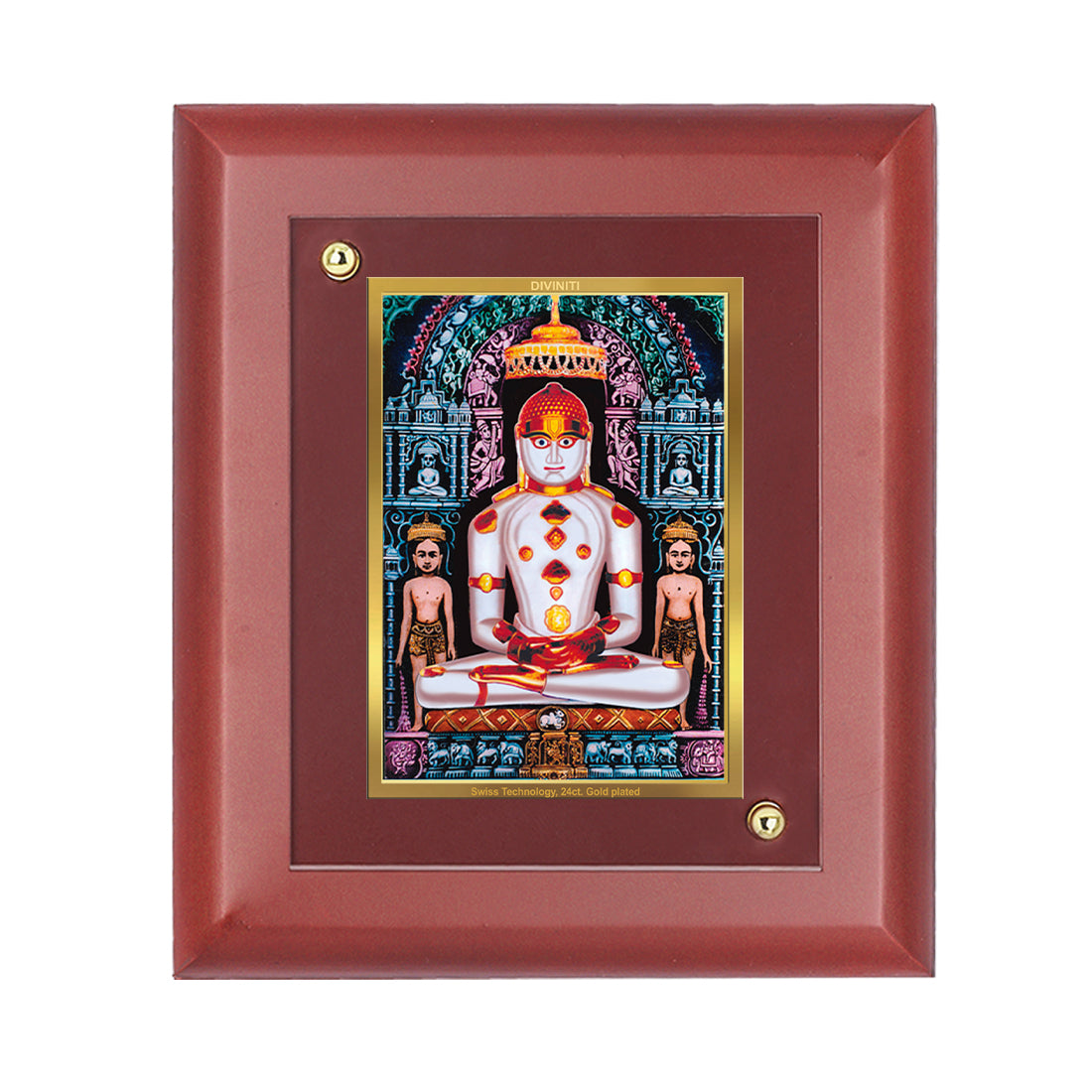 DIVINITI 24K Gold Plated Foil Adinath Wooden Photo Frame Idol for Home Decor, Wall Hanging, Table Top, Puja Room, Luxury Gift | MDF Size 1 (16.7x14.2 CM)