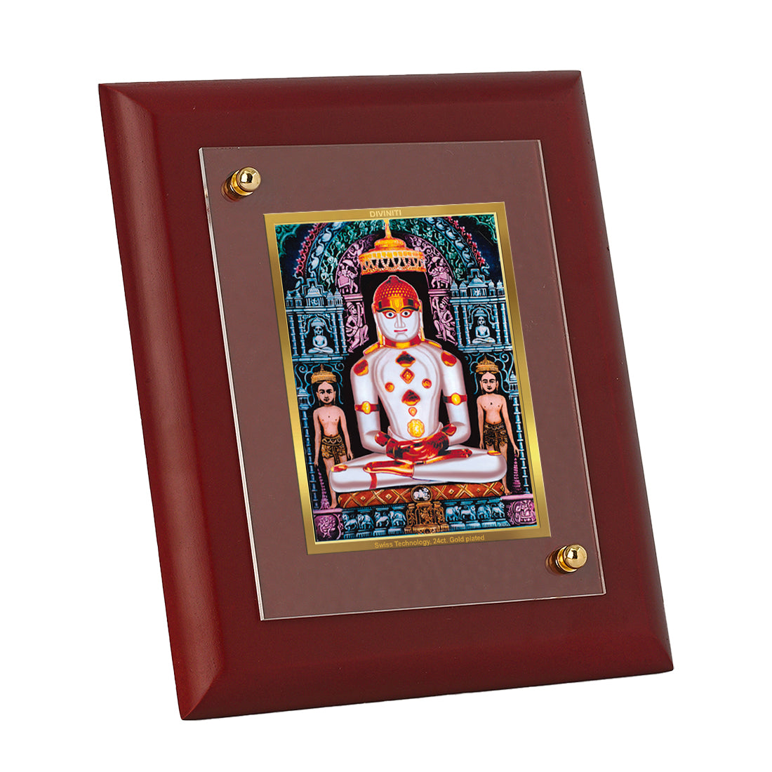 DIVINITI 24K Gold Plated Foil Adinath Wooden Photo Frame Idol for Home Decor, Wall Hanging, Table Top, Puja Room, Luxury Gift | MDF Size 1 (16.7x14.2 CM)