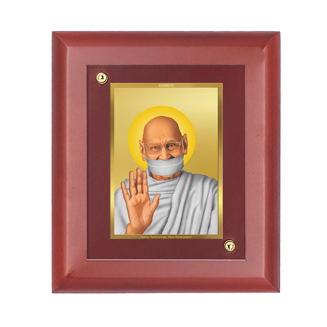 DIVINITI 24K Gold Plated Aacharya Mahaprgya Ji  Wooden Photo Frame for Home Decor, Wall Decor, Table Top, Puja Room, Gift | MDF Size 1 (16.7x14.2 CM)