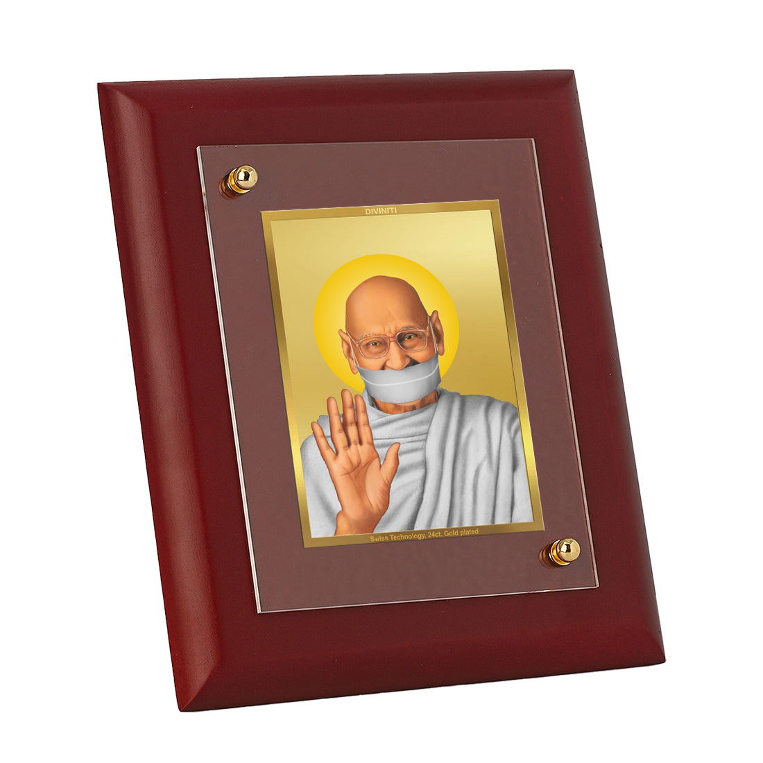 DIVINITI 24K Gold Plated Aacharya Mahaprgya Ji  Wooden Photo Frame for Home Decor, Wall Decor, Table Top, Puja Room, Gift | MDF Size 1 (16.7x14.2 CM)