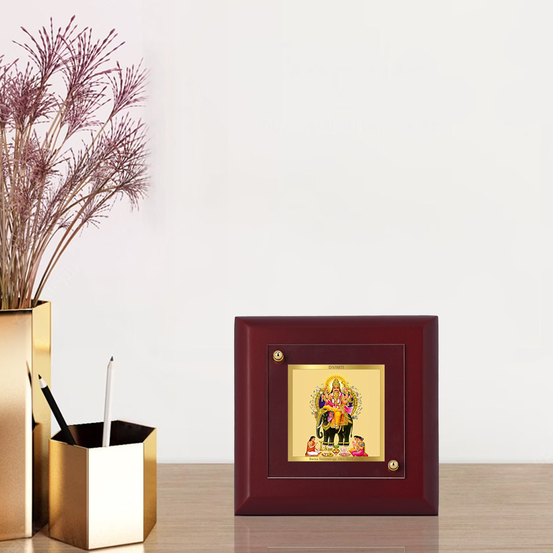 Diviniti 24K Gold Plated Vishwakarma Photo Frame Craft and Work for Home Decor Showpiece, Tabletops, Puja Room Gift | MDF Size 1A (9.9x9.9 CM)