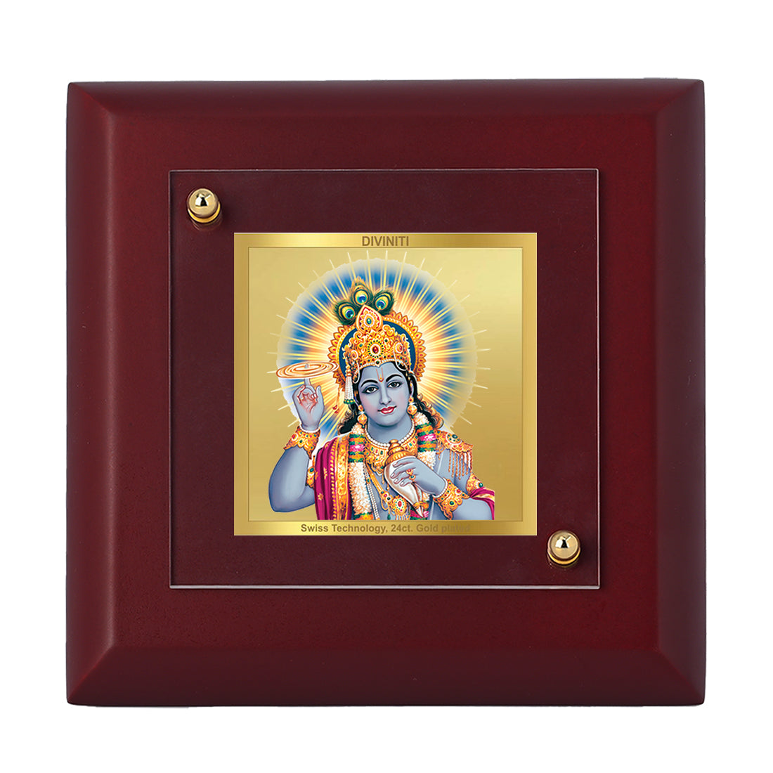 Diviniti 24K Gold Plated Lord Vishnu Photo Frame Protection, Preservation for Home Decor, Puja Room, Tabletop, Gift | MDF Size 1A (9.9x9.9 CM)