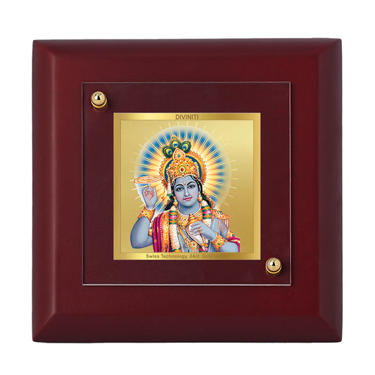 Diviniti 24K Gold Plated Lord Vishnu Photo Frame Protection, Preservation for Home Decor, Puja Room, Tabletop, Gift | MDF Size 1A (9.9x9.9 CM)