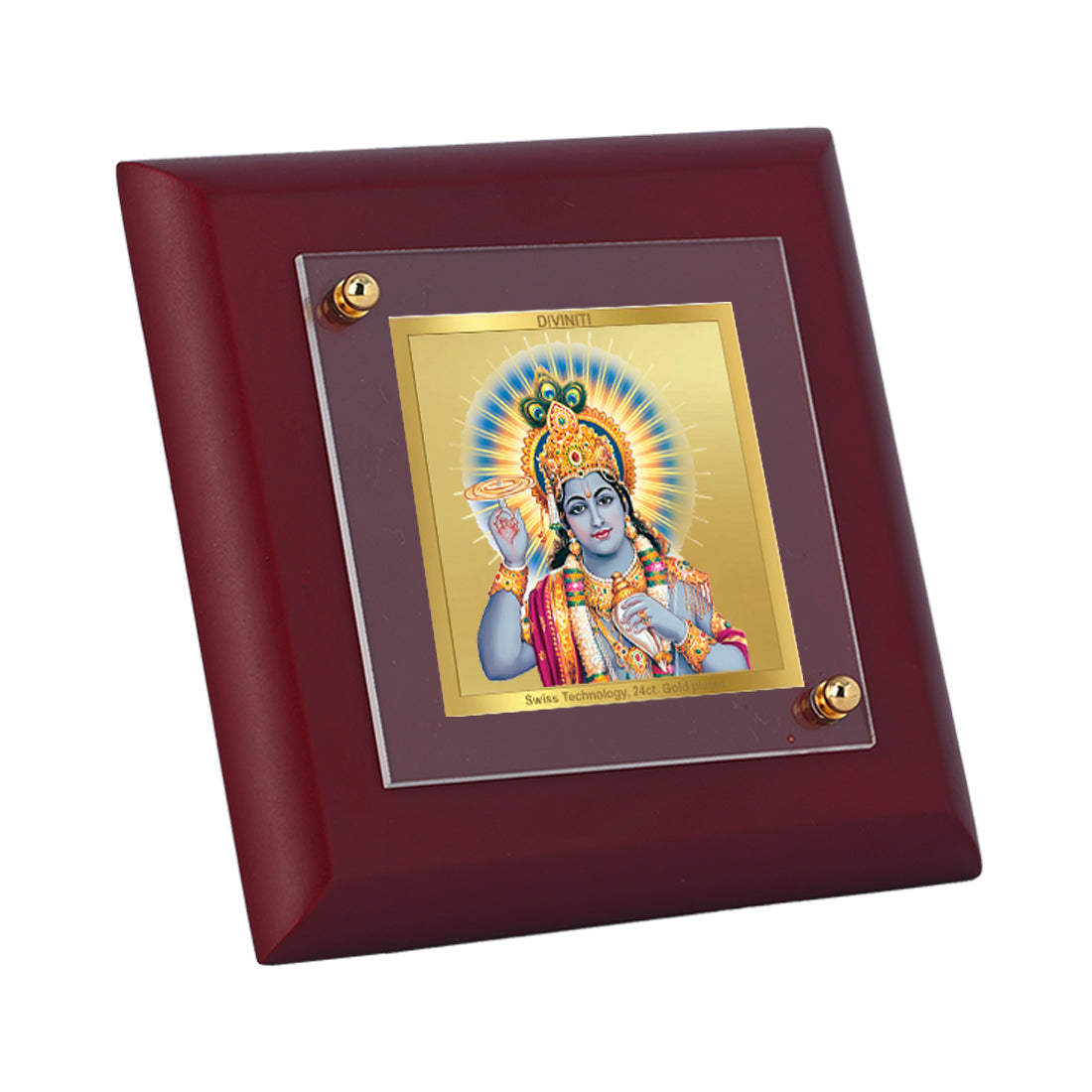 Diviniti 24K Gold Plated Lord Vishnu Photo Frame Protection, Preservation for Home Decor, Puja Room, Tabletop, Gift | MDF Size 1A (9.9x9.9 CM)