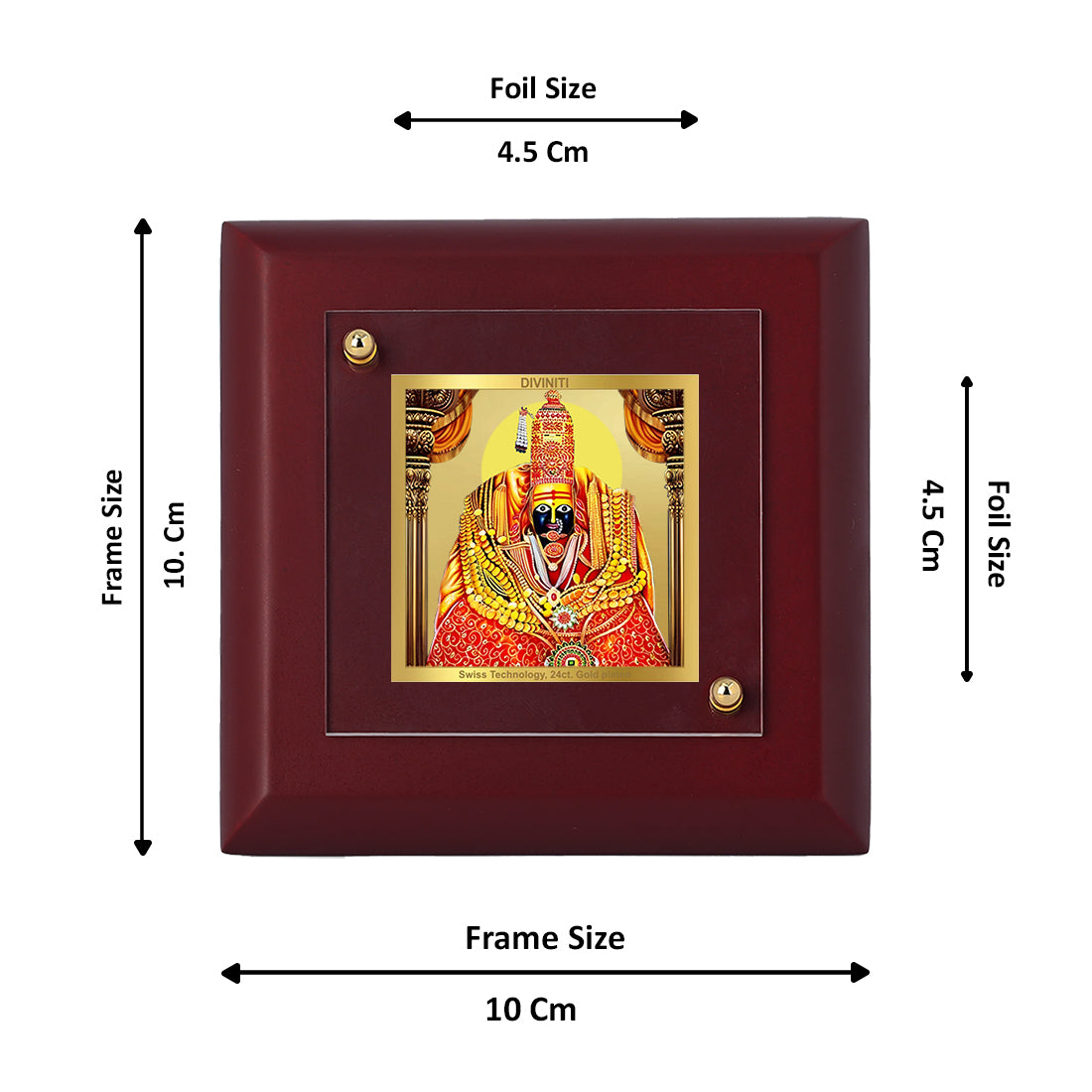 Diviniti 24K Gold Plated Tulja Bhavani Maa Photo Frame Strength, Protection for Home Decor, Table Tops, Puja Room, Gift | MDF Size 1A (9.9x9.9 CM)