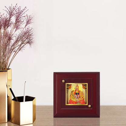 Diviniti 24K Gold Plated Tulja Bhavani Maa Photo Frame Strength, Protection for Home Decor, Table Tops, Puja Room, Gift | MDF Size 1A (9.9x9.9 CM)