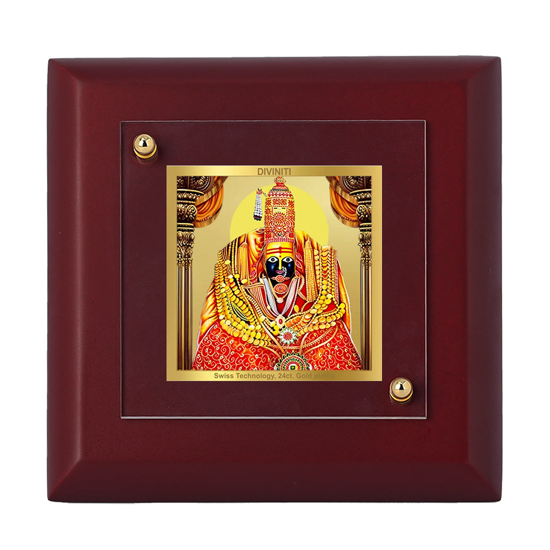 Diviniti 24K Gold Plated Tulja Bhavani Maa Photo Frame Strength, Protection for Home Decor, Table Tops, Puja Room, Gift | MDF Size 1A (9.9x9.9 CM)