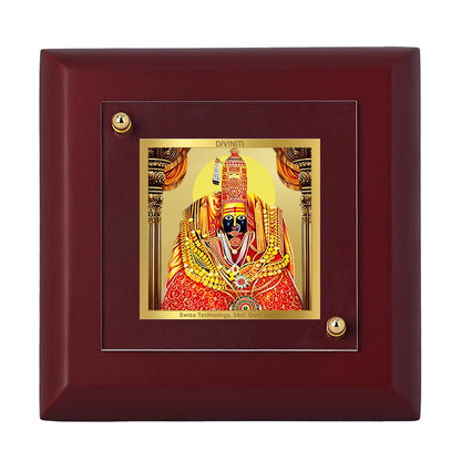 Diviniti 24K Gold Plated Tulja Bhavani Maa Photo Frame Strength, Protection for Home Decor, Table Tops, Puja Room, Gift | MDF Size 1A (9.9x9.9 CM)