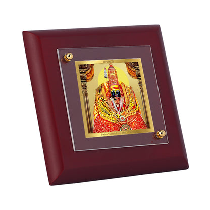 Diviniti 24K Gold Plated Tulja Bhavani Maa Photo Frame Strength, Protection for Home Decor, Table Tops, Puja Room, Gift | MDF Size 1A (9.9x9.9 CM)