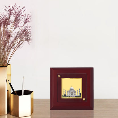 Diviniti 24K Gold Plated Taj Mahal Photo Frame for Home Decor Showpiece, Table Top, Gift | MDF Size 1A (9.9x9.9 CM)