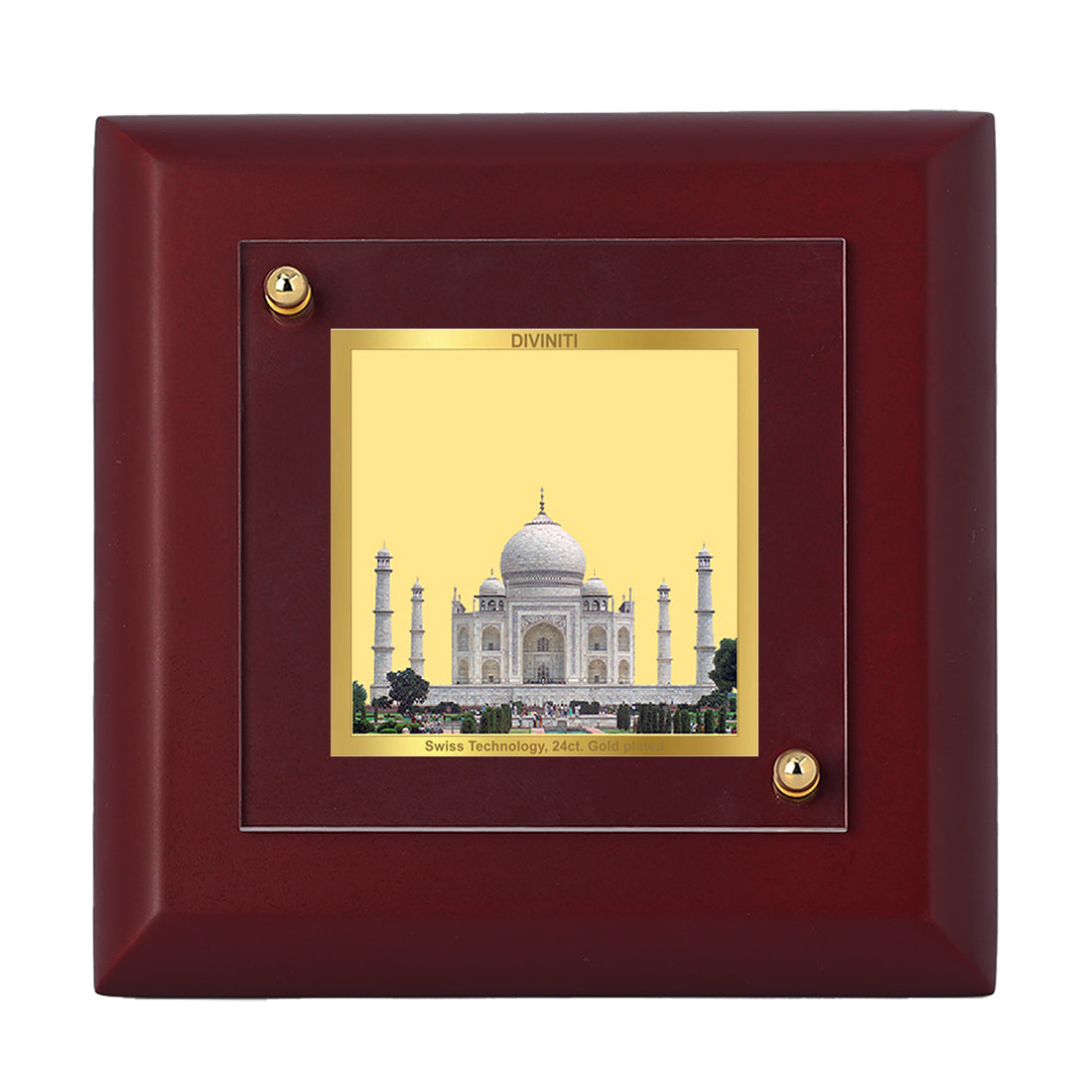 Diviniti 24K Gold Plated Taj Mahal Photo Frame for Home Decor Showpiece, Table Top, Gift | MDF Size 1A (9.9x9.9 CM)