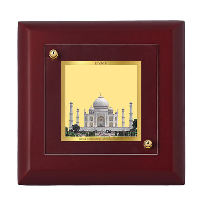 Diviniti 24K Gold Plated Taj Mahal Photo Frame for Home Decor Showpiece, Table Top, Gift | MDF Size 1A (9.9x9.9 CM)