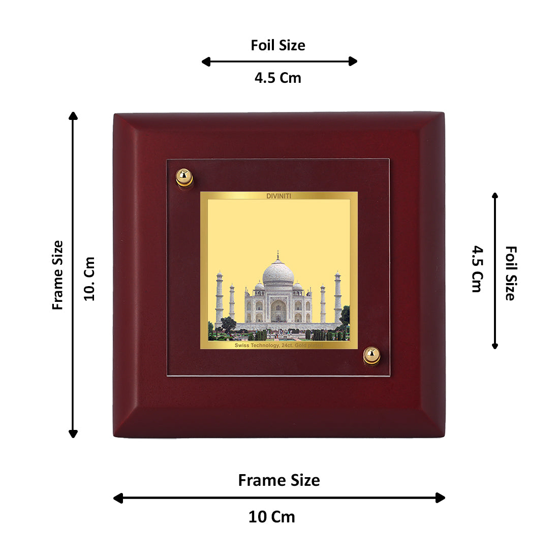 Diviniti 24K Gold Plated Taj Mahal Photo Frame for Home Decor Showpiece, Table Top, Gift | MDF Size 1A (9.9x9.9 CM)