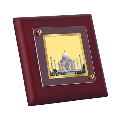 Diviniti 24K Gold Plated Taj Mahal Photo Frame for Home Decor Showpiece, Table Top, Gift | MDF Size 1A (9.9x9.9 CM)