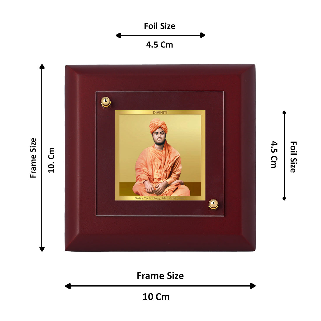 Diviniti 24K Gold Plated Swami Vivekanand Photo Frame for Home Decor, Table Top & Luxury Gift | MDF Size 1A (9.9x9.9 CM)