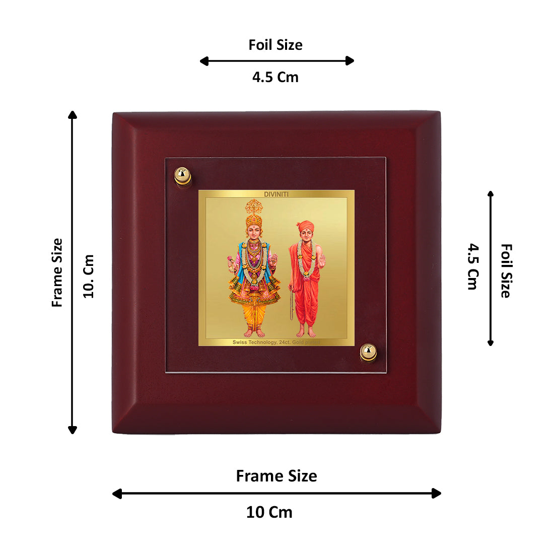 Diviniti 24K Gold Plated Swami Narayan Photo Frame for Home & Office Decor, Tabletop, Puja Room, Gift | MDF Size 1A (9.9x9.9 CM)