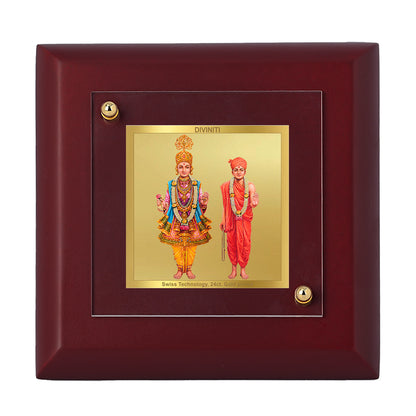 Diviniti 24K Gold Plated Swami Narayan Photo Frame for Home & Office Decor, Tabletop, Puja Room, Gift | MDF Size 1A (9.9x9.9 CM)