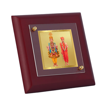 Diviniti 24K Gold Plated Swami Narayan Photo Frame for Home & Office Decor, Tabletop, Puja Room, Gift | MDF Size 1A (9.9x9.9 CM)