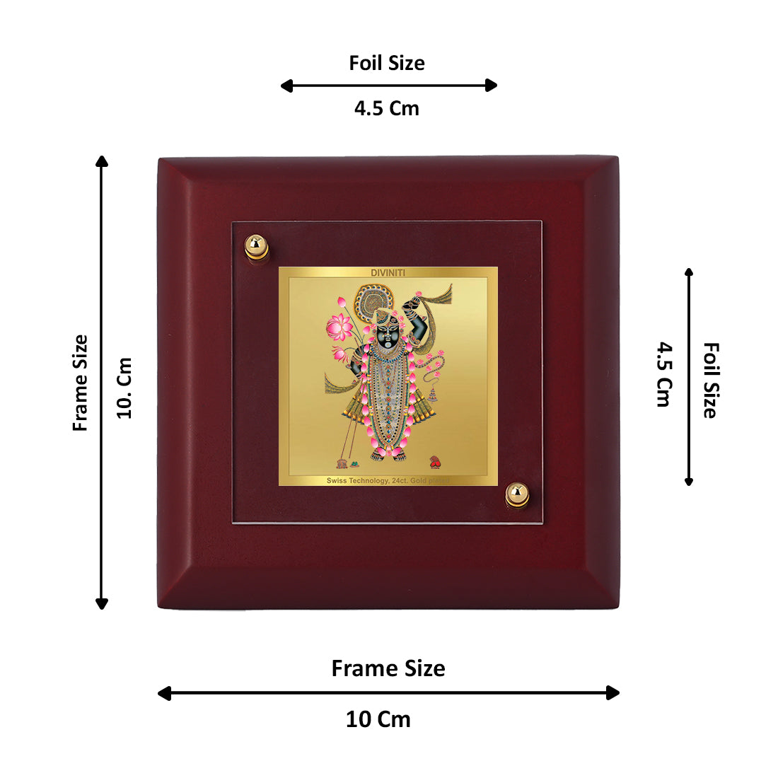 Diviniti 24K Gold Plated Lord Shrinathji Photo Frame Heart of Bhakti for Home Decor , Table Tops, Puja Room, Luxury Gift | MDF Size 1A (9.9x9.9 CM)