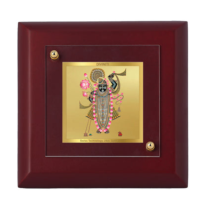 Diviniti 24K Gold Plated Lord Shrinathji Photo Frame Heart of Bhakti for Home Decor , Table Tops, Puja Room, Luxury Gift | MDF Size 1A (9.9x9.9 CM)