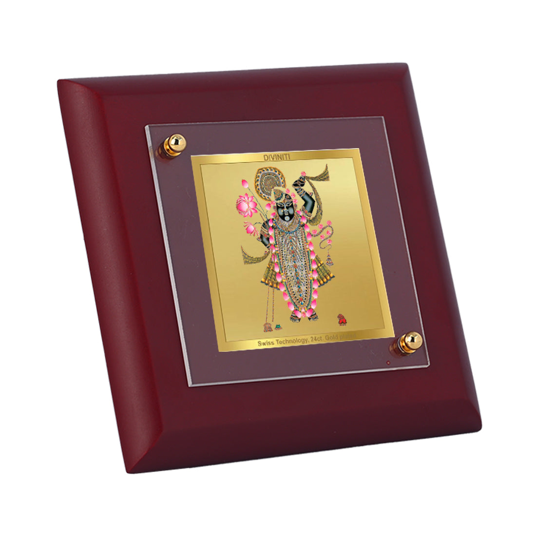 Diviniti 24K Gold Plated Lord Shrinathji Photo Frame Heart of Bhakti for Home Decor , Table Tops, Puja Room, Luxury Gift | MDF Size 1A (9.9x9.9 CM)