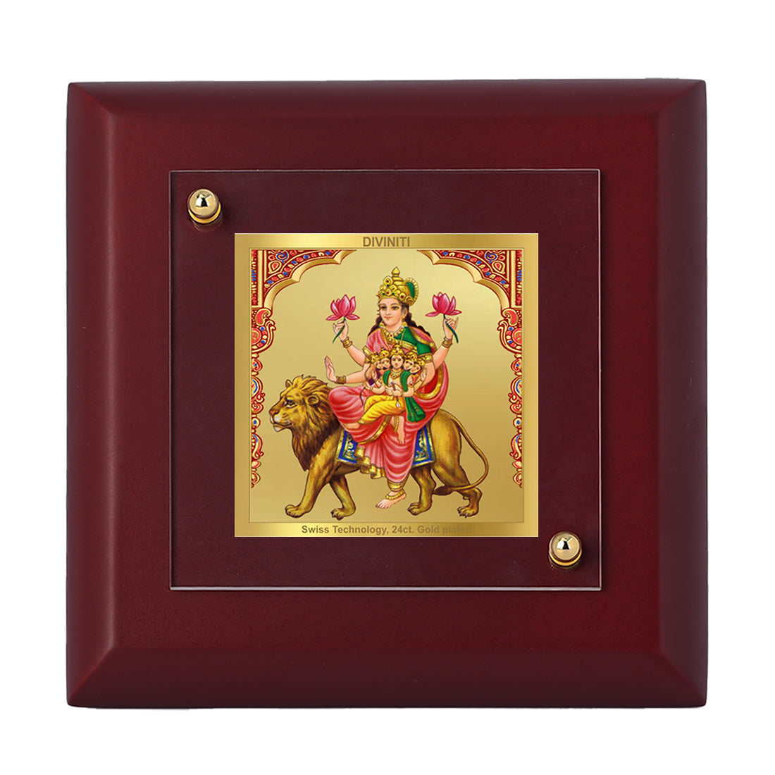 Diviniti 24K Gold Plated Skanda Mata Photo Frame for Home & Office Decor, Table Tops, Puja Room, Gift | MDF Size 1A (9.9x9.9 CM)