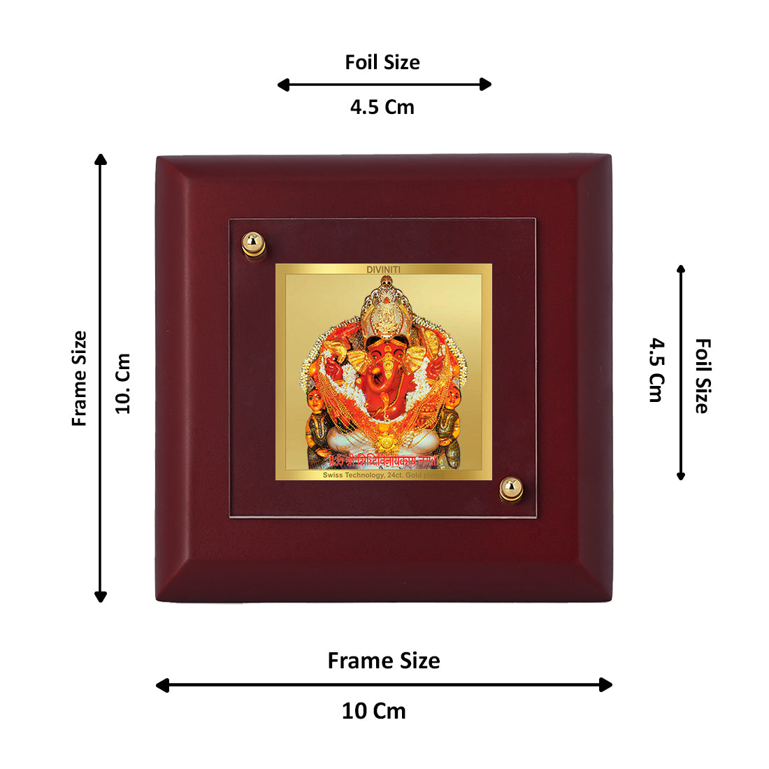 Diviniti 24K Gold Plated Siddhivinayak Elegant Photo Frame for Home Decor, Table Tops, Prayer, Gift | MDF Size 1A (9.9x9.9 CM)