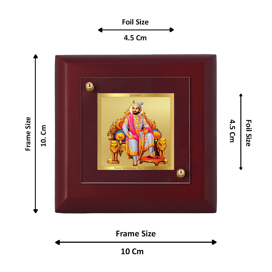 Diviniti 24K Gold Plated Chhatrapati Shivaji Maharaj Photo Frame for Home Decor, Table Top, Gift | MDF Size 1A (9.9x9.9 CM)