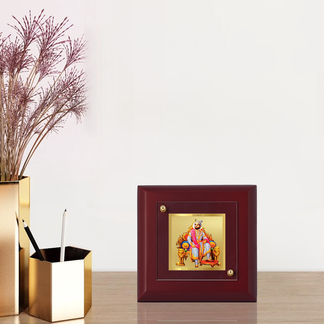 Diviniti 24K Gold Plated Chhatrapati Shivaji Maharaj Photo Frame for Home Decor, Table Top, Gift | MDF Size 1A (9.9x9.9 CM)