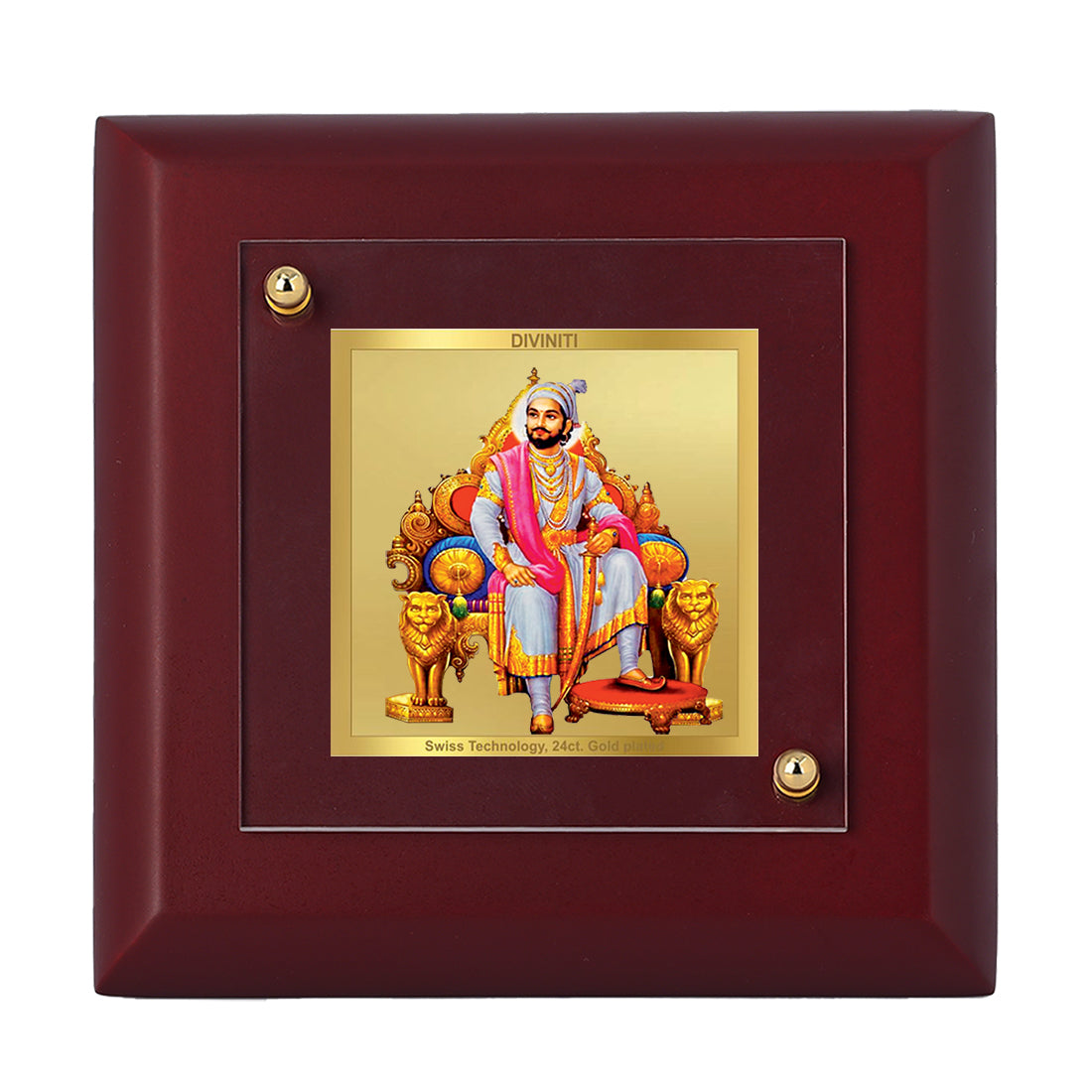 Diviniti 24K Gold Plated Chhatrapati Shivaji Maharaj Photo Frame for Home Decor, Table Top, Gift | MDF Size 1A (9.9x9.9 CM)