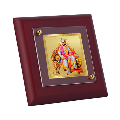 Diviniti 24K Gold Plated Chhatrapati Shivaji Maharaj Photo Frame for Home Decor, Table Top, Gift | MDF Size 1A (9.9x9.9 CM)