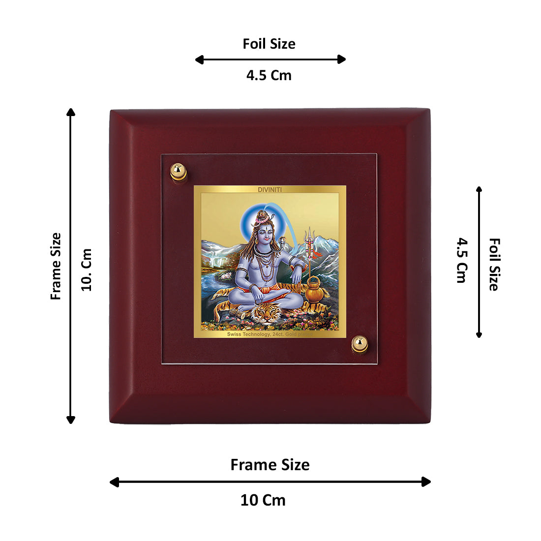 Diviniti 24K Gold Plated Shiv Photo Frame Lord of Kailash for Home Decor, Tabletop, Puja Room, Gift | MDF Size 1A (9.9x9.9 CM)