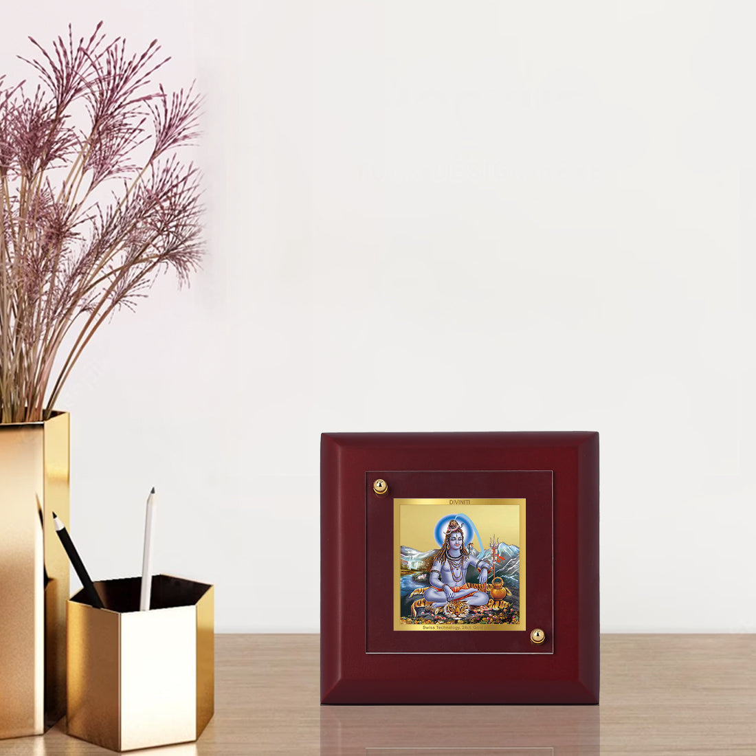 Diviniti 24K Gold Plated Shiv Photo Frame Lord of Kailash for Home Decor, Tabletop, Puja Room, Gift | MDF Size 1A (9.9x9.9 CM)