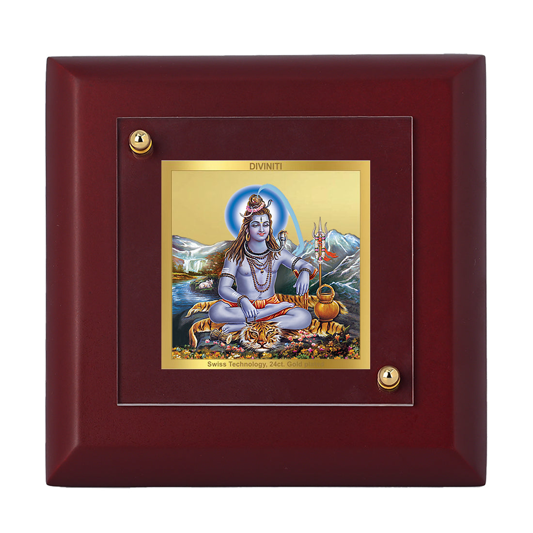 Diviniti 24K Gold Plated Shiv Photo Frame Lord of Kailash for Home Decor, Tabletop, Puja Room, Gift | MDF Size 1A (9.9x9.9 CM)