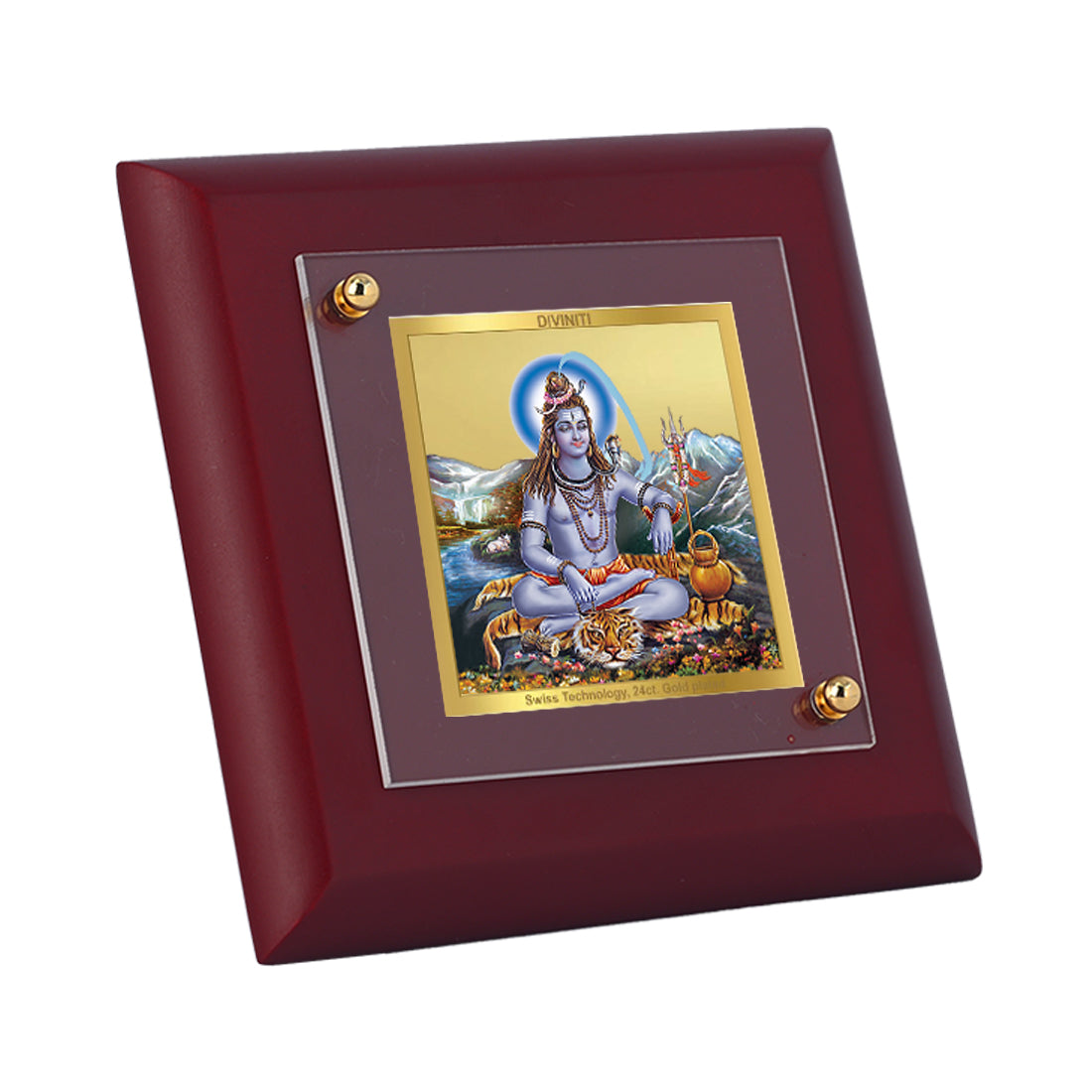 Diviniti 24K Gold Plated Shiv Photo Frame Lord of Kailash for Home Decor, Tabletop, Puja Room, Gift | MDF Size 1A (9.9x9.9 CM)