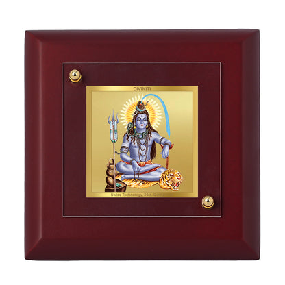 Diviniti 24K Gold Plated Lord Shiva Photo Frame for Home Decor, Tabletop, Puja Room, Luxury Gift | MDF Size 1A (9.9x9.9 CM)