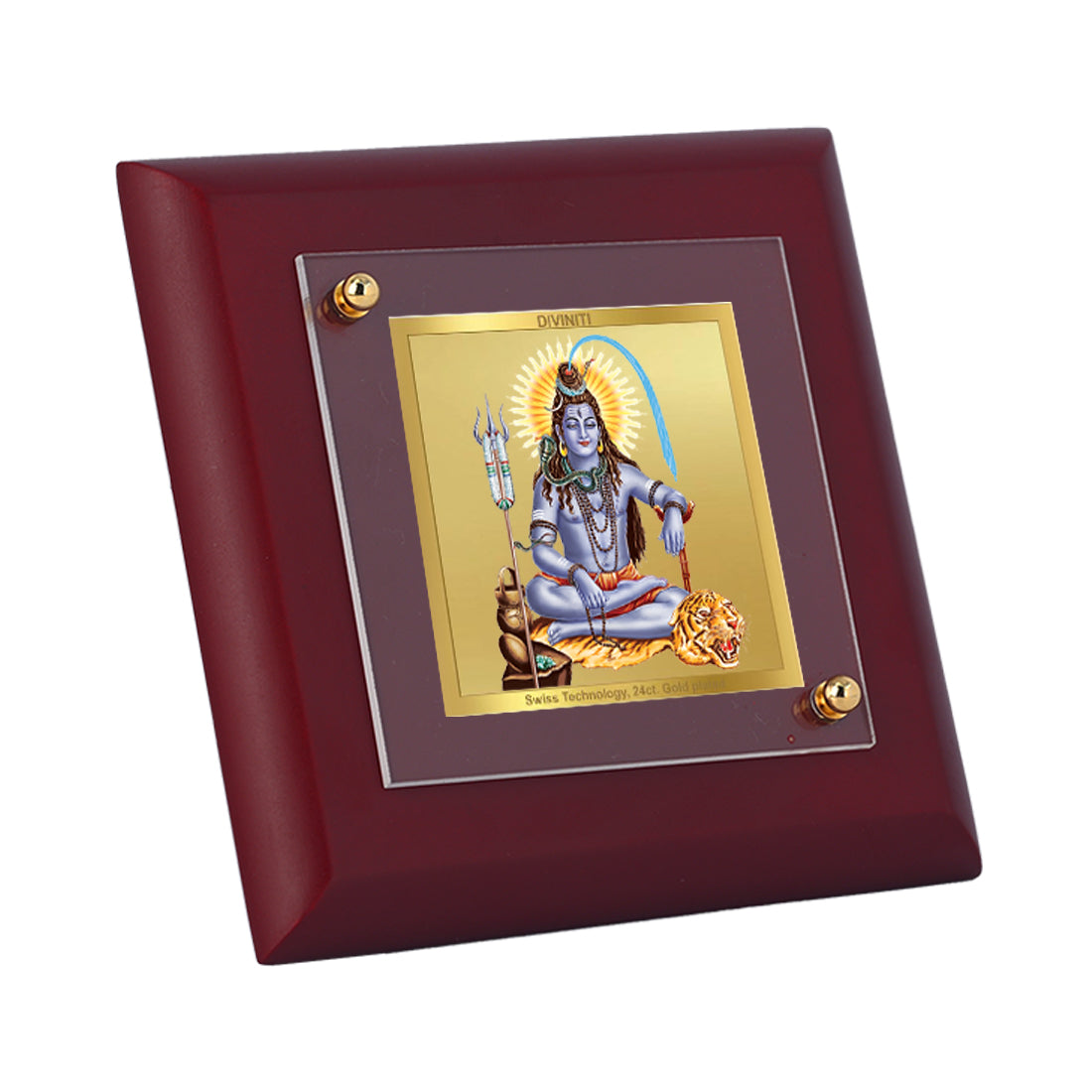 Diviniti 24K Gold Plated Lord Shiva Photo Frame for Home Decor, Tabletop, Puja Room, Luxury Gift | MDF Size 1A (9.9x9.9 CM)