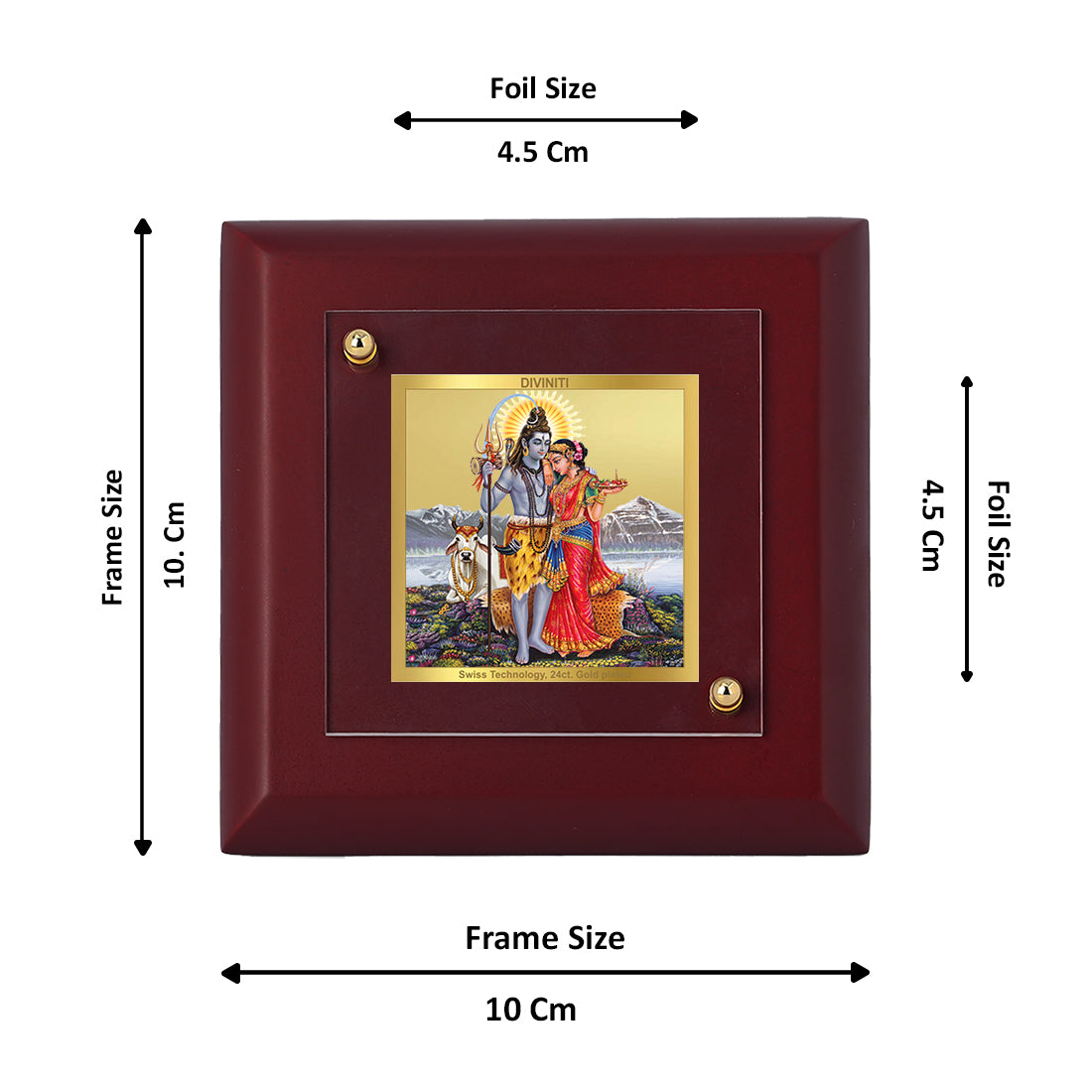 Diviniti 24K Gold Plated Shiv Parvati Photo Frame for Home Decor Showpiece, Tabletop, Puja Room, Luxury Gift | MDF Size 1A (9.9x9.9 CM)