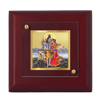 Diviniti 24K Gold Plated Shiv Parvati Photo Frame for Home Decor Showpiece, Tabletop, Puja Room, Luxury Gift | MDF Size 1A (9.9x9.9 CM)